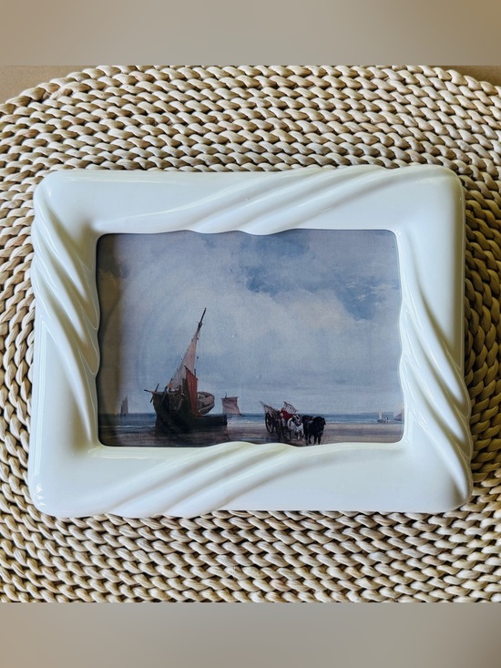 Vintage Other - Vintage White Ceramic Picture Frame with Sailboat Print